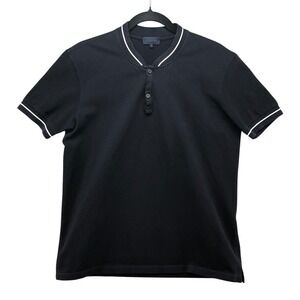 Lanvin Henley Shirt Mens Large Navy Blue Short Sleeve Cotton Preppy Active Golf